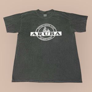 VTG Y2K Aruba One Happy Island T-Shirt Tee Adult L Faded Grey Graphic